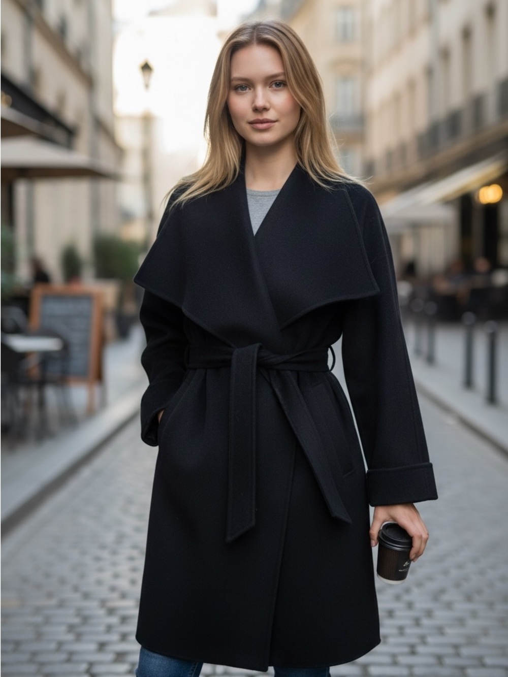 MICHAEL KORS Navy Blue belter wrap coat wool